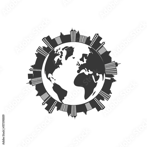 city planet silhouette urban building towers icon. Isolated and flat illustration. Vector graphic