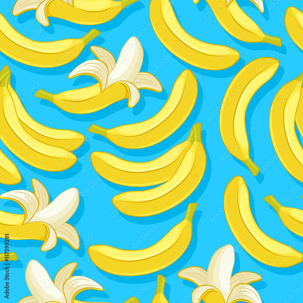Fototapeta premium Bananas seamless pattern. Tropic fruits background.