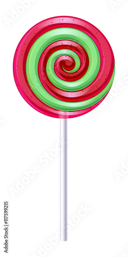 Red and green spiral candy. Strawberry mint lollipop.