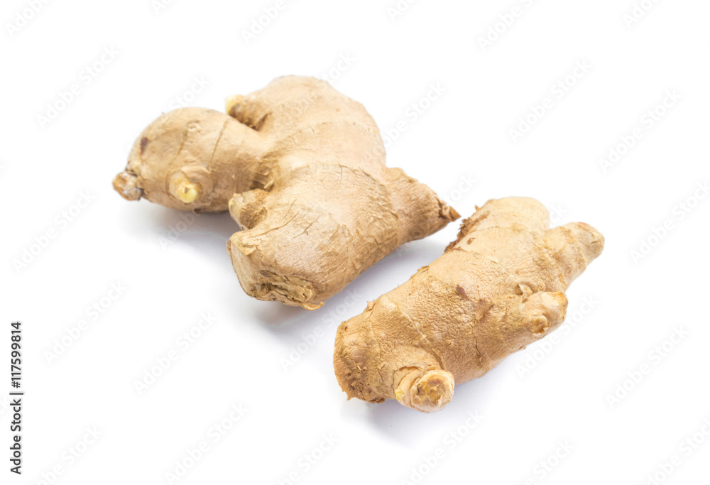 Fresh ginger on white background