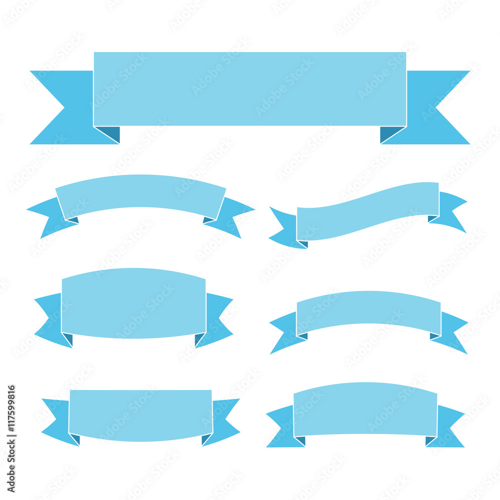 Blue ribbon banners set. Beautiful blank for decoration graphic. Old vintage style Flat design. Premium decorative elements isolated on white background. Template collection labels Vector illustration Blue ribbon banners set. Beautiful blank for decoration graphic. Old vintage style Flat design. Premium decorative elements isolated on white background. Template collection labels Vector illustration