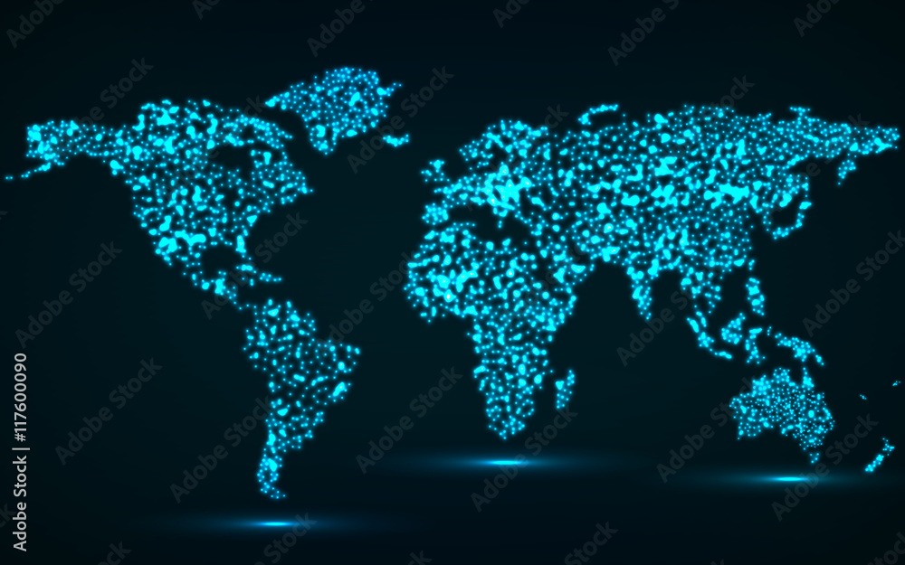 Abstract glowing world map. Vector illustration. Eps10