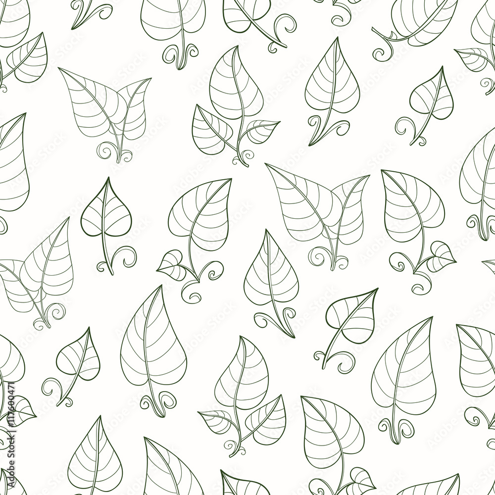 Seamless pattern of hand-drawn leaves.Vector graphics .