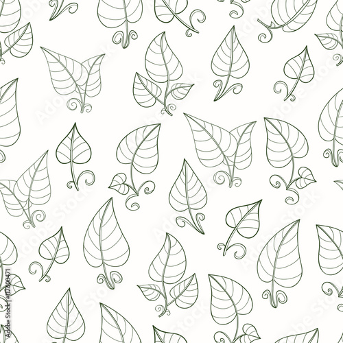 Seamless pattern of hand-drawn leaves.Vector graphics .