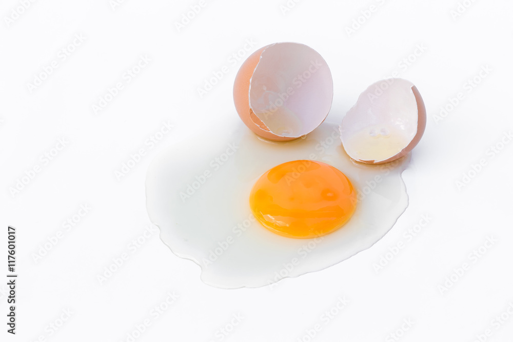 Broken egg on white background, food concept Broken egg on white background, food concept