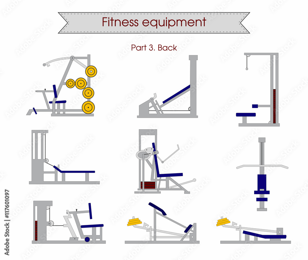 Fototapeta fitness equipment part 3 Back, vector illustration