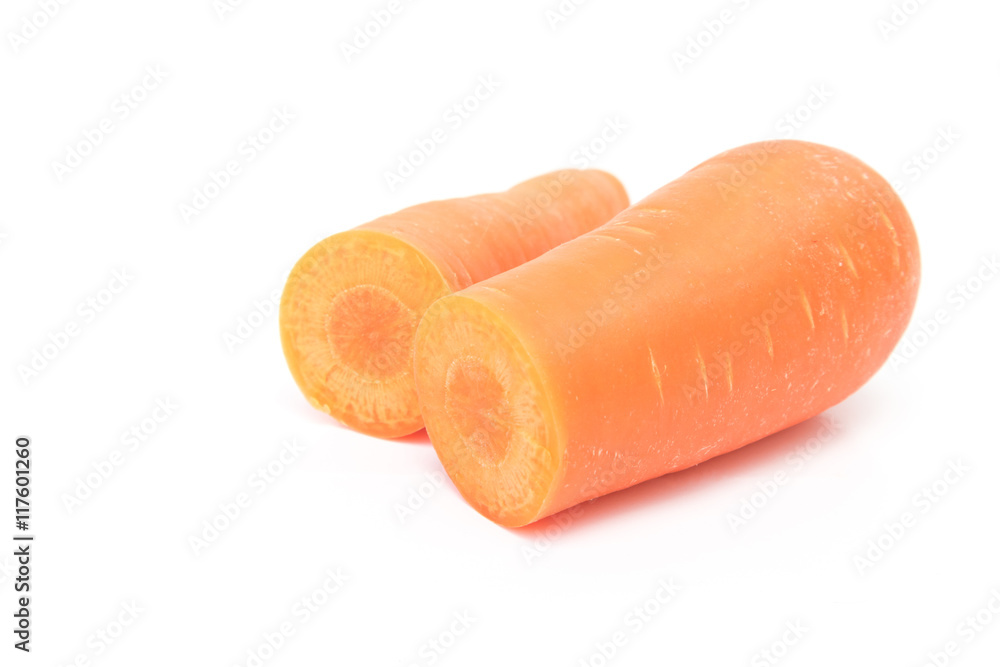 Fresh carrot slice on white background, vegetable and raw material for cooking concept Fresh carrot slice on white background, vegetable and raw material for cooking concept