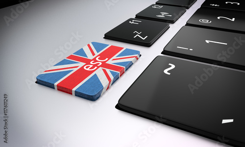 Keyboard with the British flag on the escape key representing the Brexit.