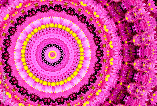 kaleidoscope pattern of pink and yellow flowers