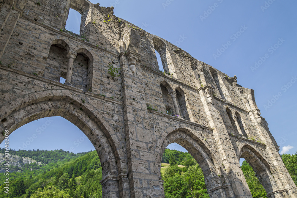 Ruins of abbey Saint Jean d'Aulps in Haute - Savoie region, France