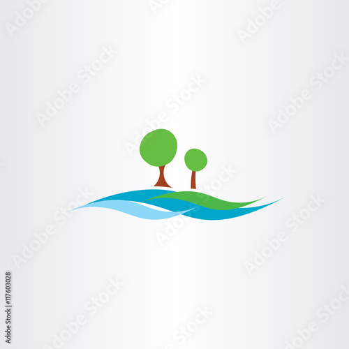 river water flow and tree landscape icon vector illustration