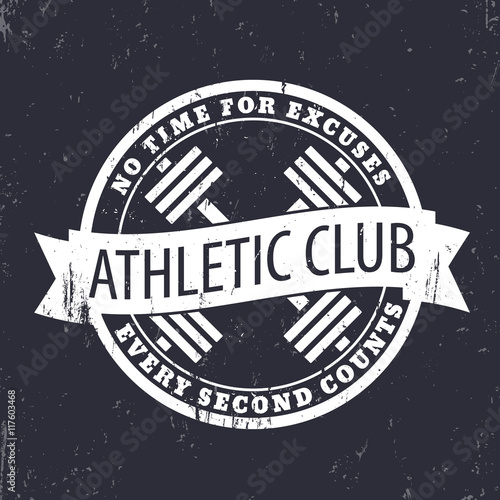 Athletic Club grunge round emblem, logo, white on dark, vector illustration