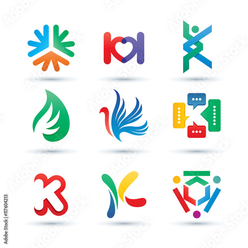 Set of Abstract Letter K Logo - Vibrant and Colorful Icons Logos © nospacestock