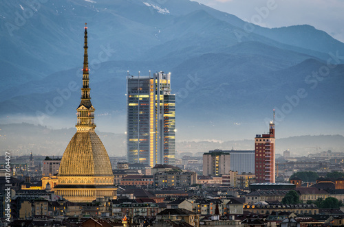 Torino panorama with close-up on the Mole Antonelliana photo