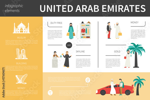 United Arab Emirates infographic flat vector illustration. Presentation Concept