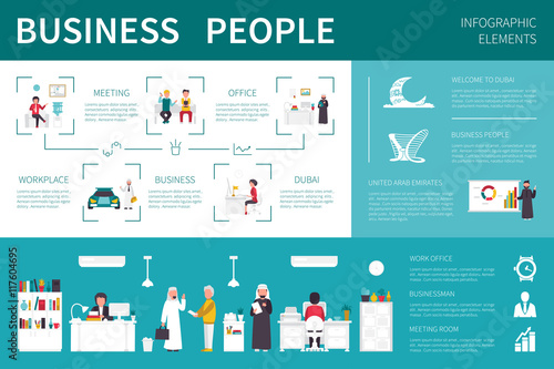 Business people infographic flat vector illustration. Presentation Concept