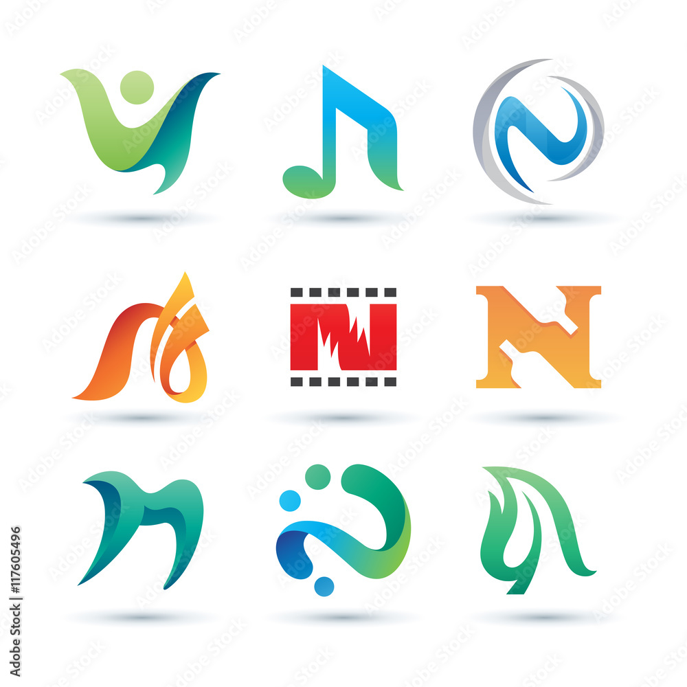 Set of Abstract Letter N Logo - Vibrant and Colorful Icons Logos Stock ...
