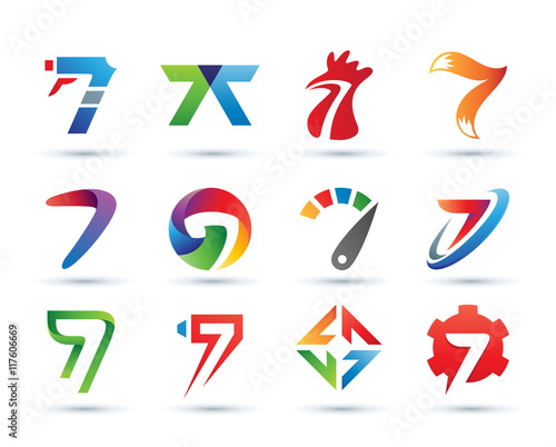 Set of Abstract Number 7 Logo - Vibrant and Colorful Icons Logos