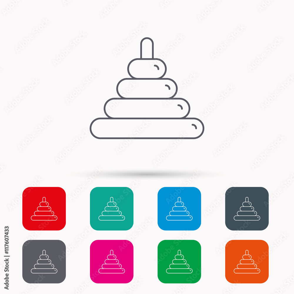 Pyramid baby toy icon. Child tower game sign. Pyramid baby toy icon. Child tower game sign.