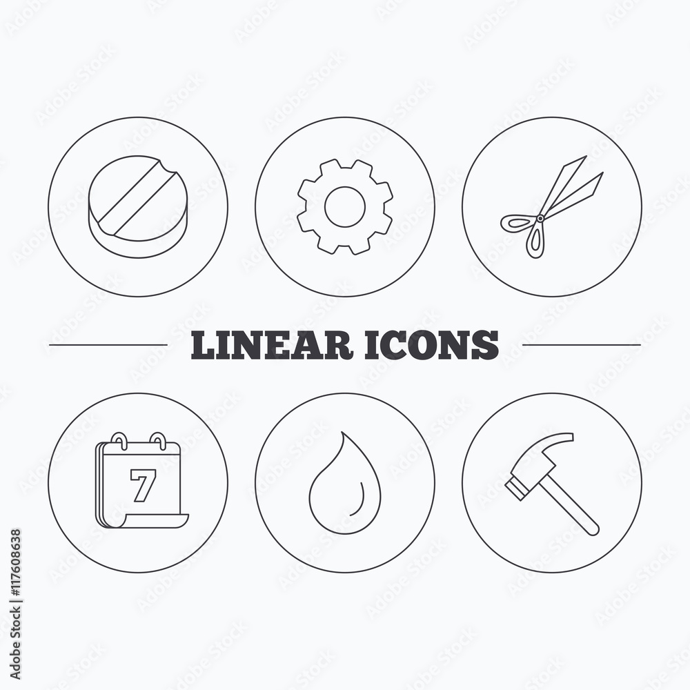 Scissors, hammer and tablet icons. Scissors, hammer and tablet icons.