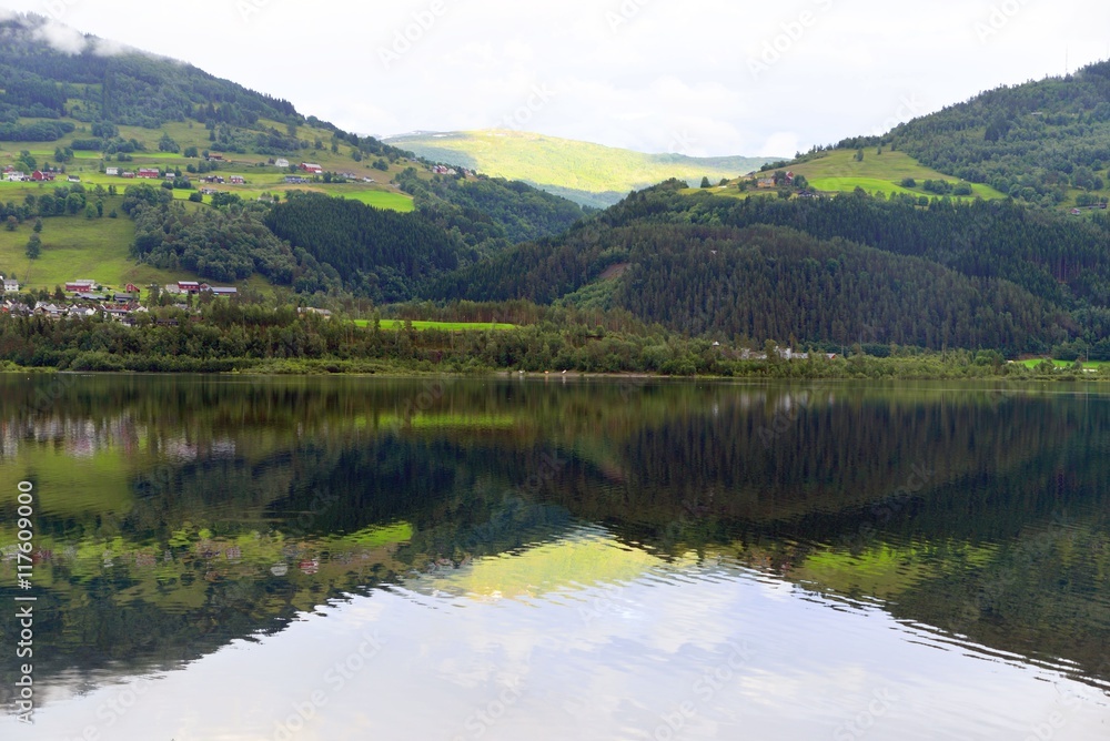 Vangsvatnet mirror lake in Voss.