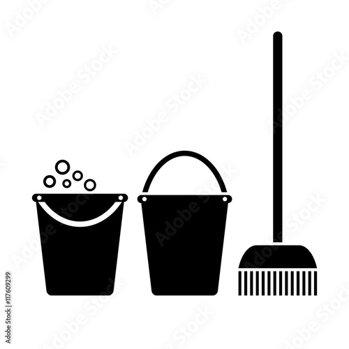 Bucket and mop, cleaning icon