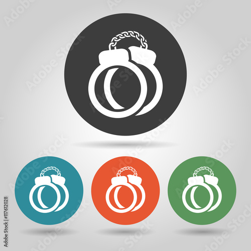 Flat police handcuffs icons set.