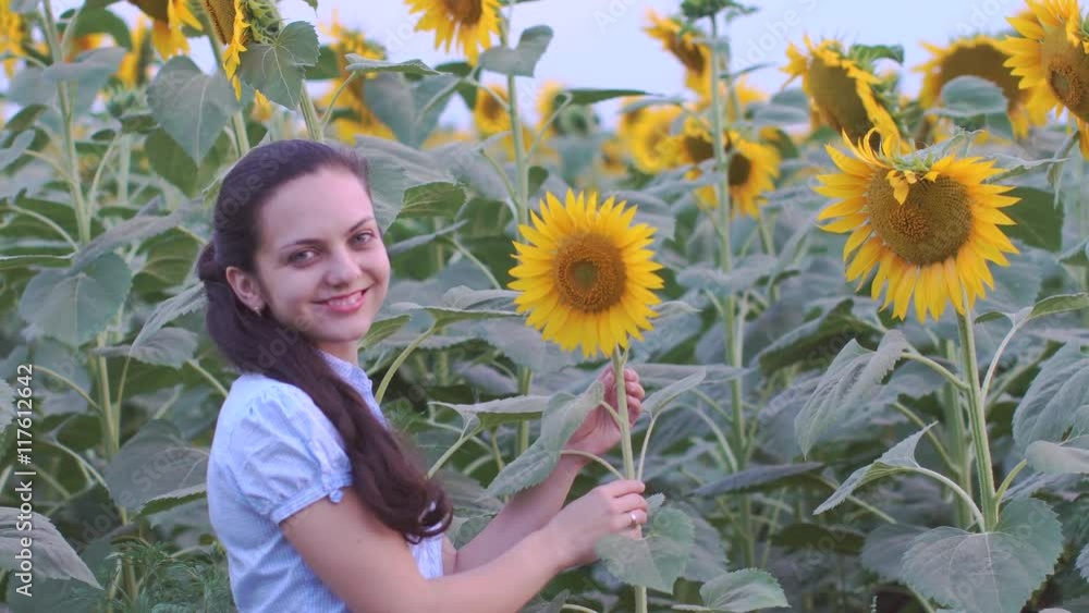 woman smiling in a field of sunflowers woman smiling in a field of sunflowers