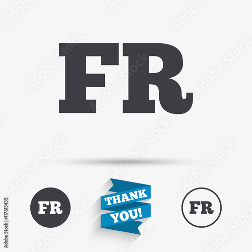 French language sign icon. FR translation.