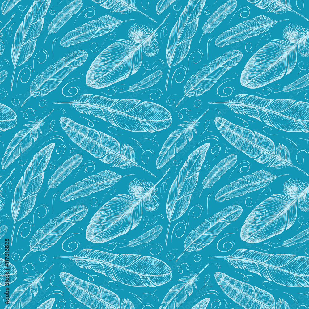 Fototapeta premium Pattern with decorative feathers. Background vector illustration