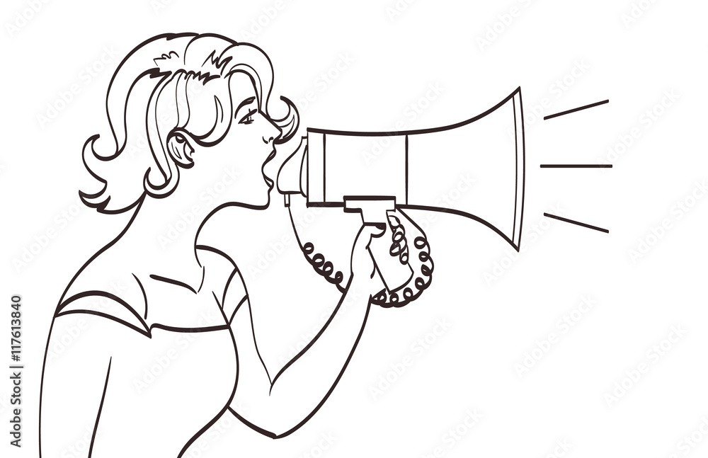 Vector full isolated portrait of a beautiful woman shouting with a