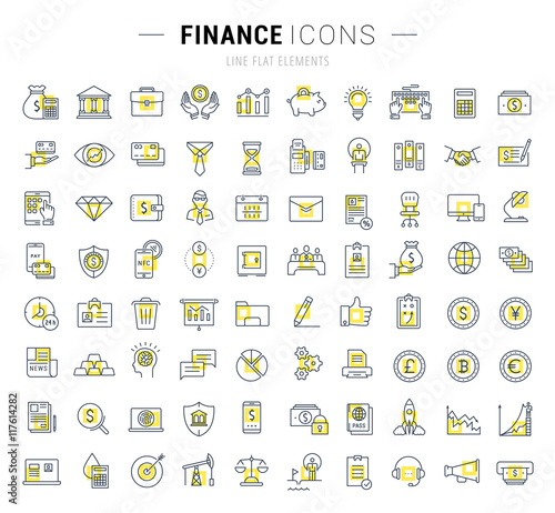 Set Vector Flat Line Icons Finance