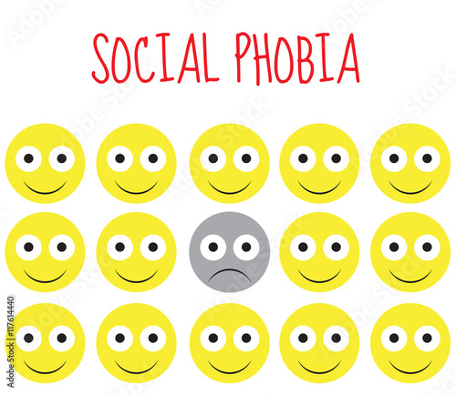 social phobia smiley vector, fear and depression. Vector illustration