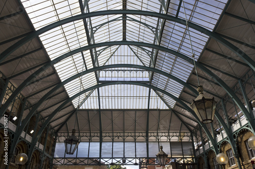 Architectural close up of glazed roof of Covent Garden Market in London