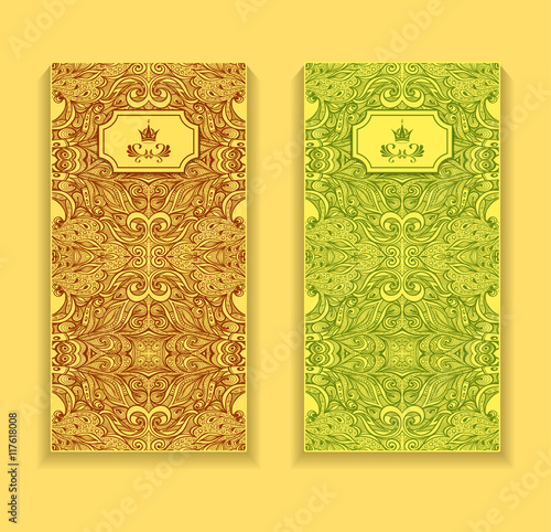 Template flyer or package  with Zen-doodle pattern in green brown