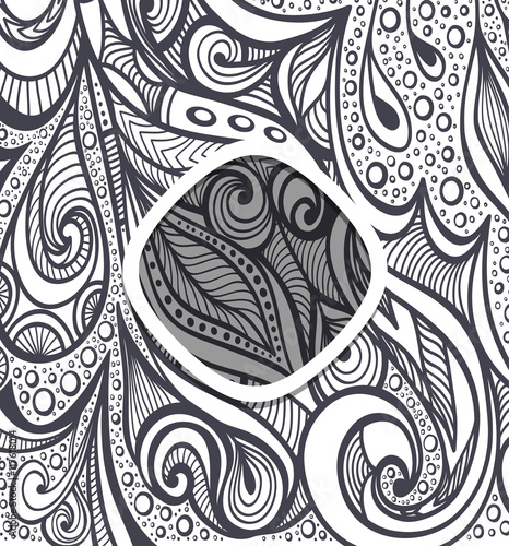 Template frame   with Zen-doodle pattern in grey 