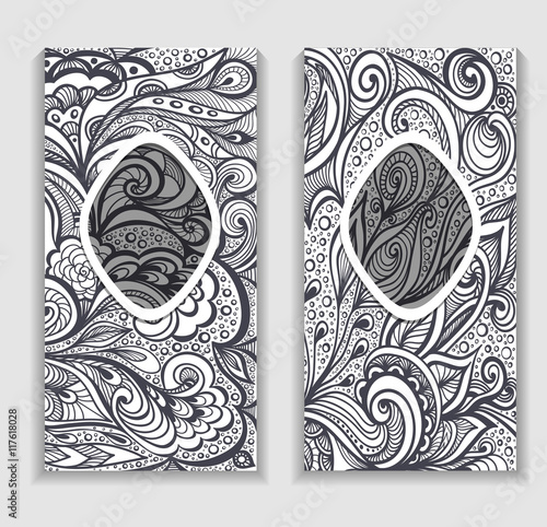 Template frame   with Zen-doodle pattern in grey 