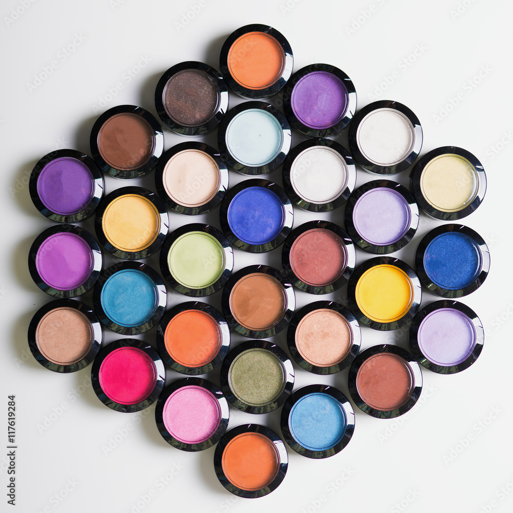 Make-up eye shadows. View from above. Flat lay. concept photo Make-up eye shadows. View from above. Flat lay. concept photo