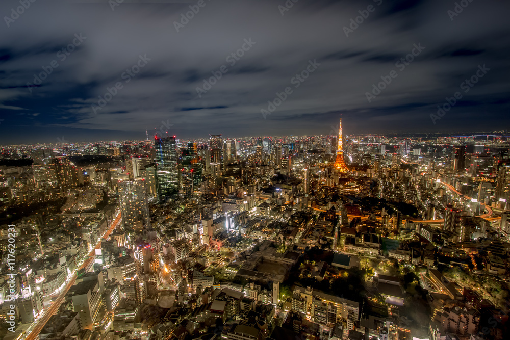 Night view of Tokyo in Japan cityscape Tokyo tower