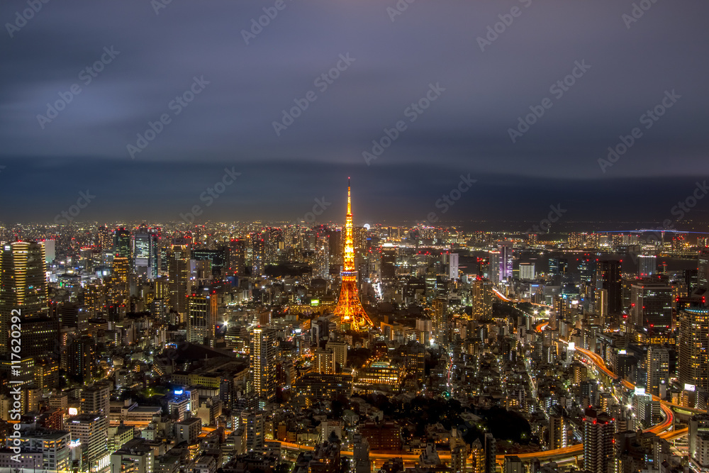 Night view of Tokyo in Japan cityscape Tokyo tower