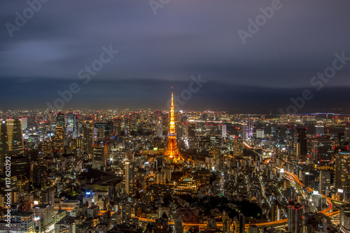 Night view of Tokyo in Japan cityscape Tokyo tower © kae4b