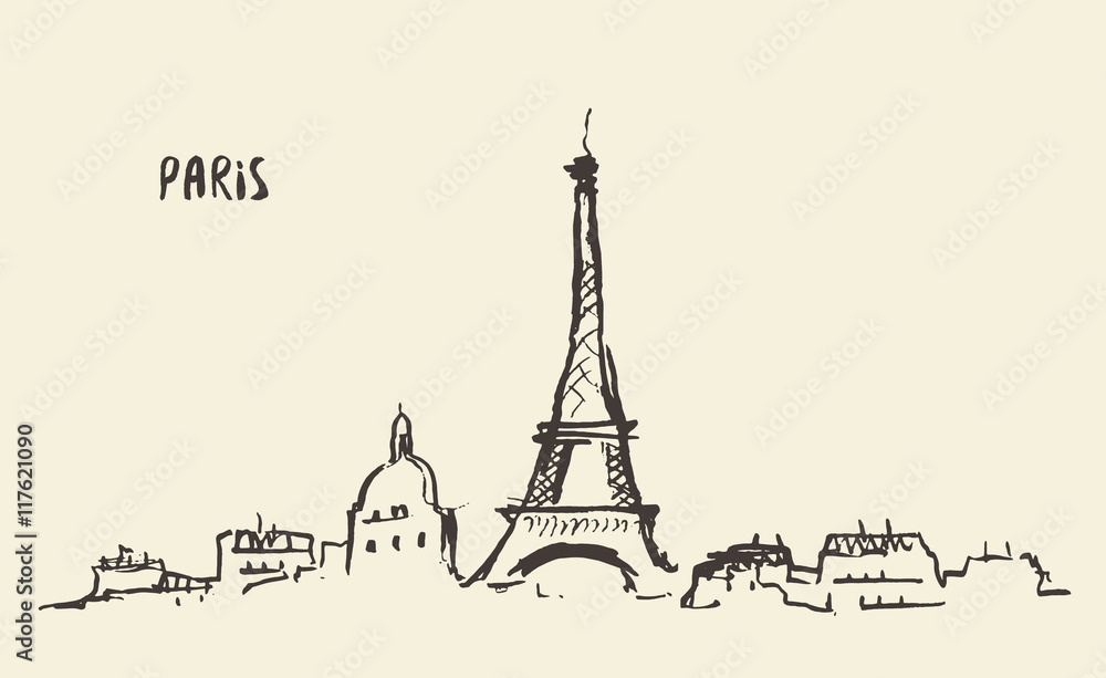 Fototapeta Sketch Eiffel Tower Paris, vector illustration.