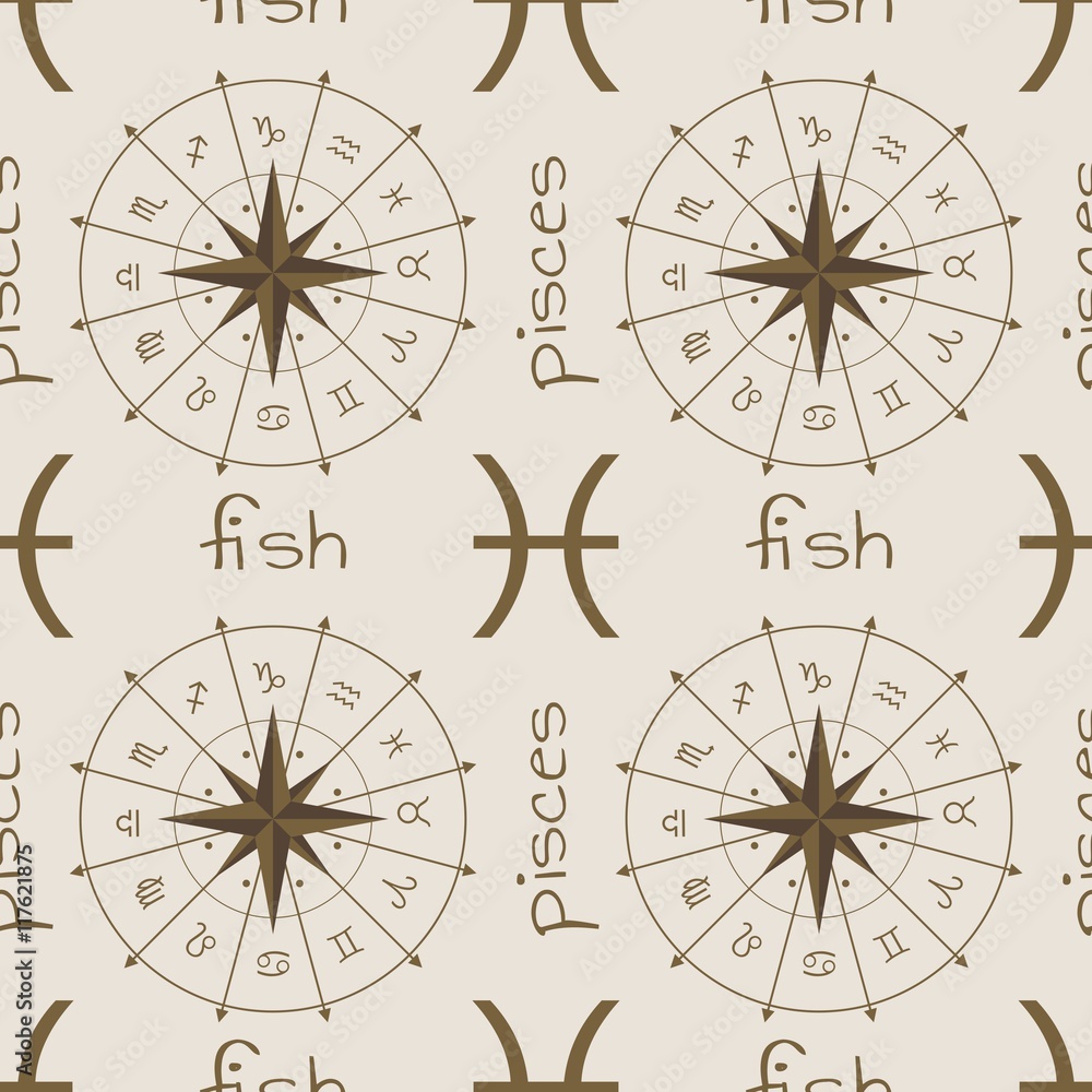 Astrology sign Fish. Seamless background. Vector illustration