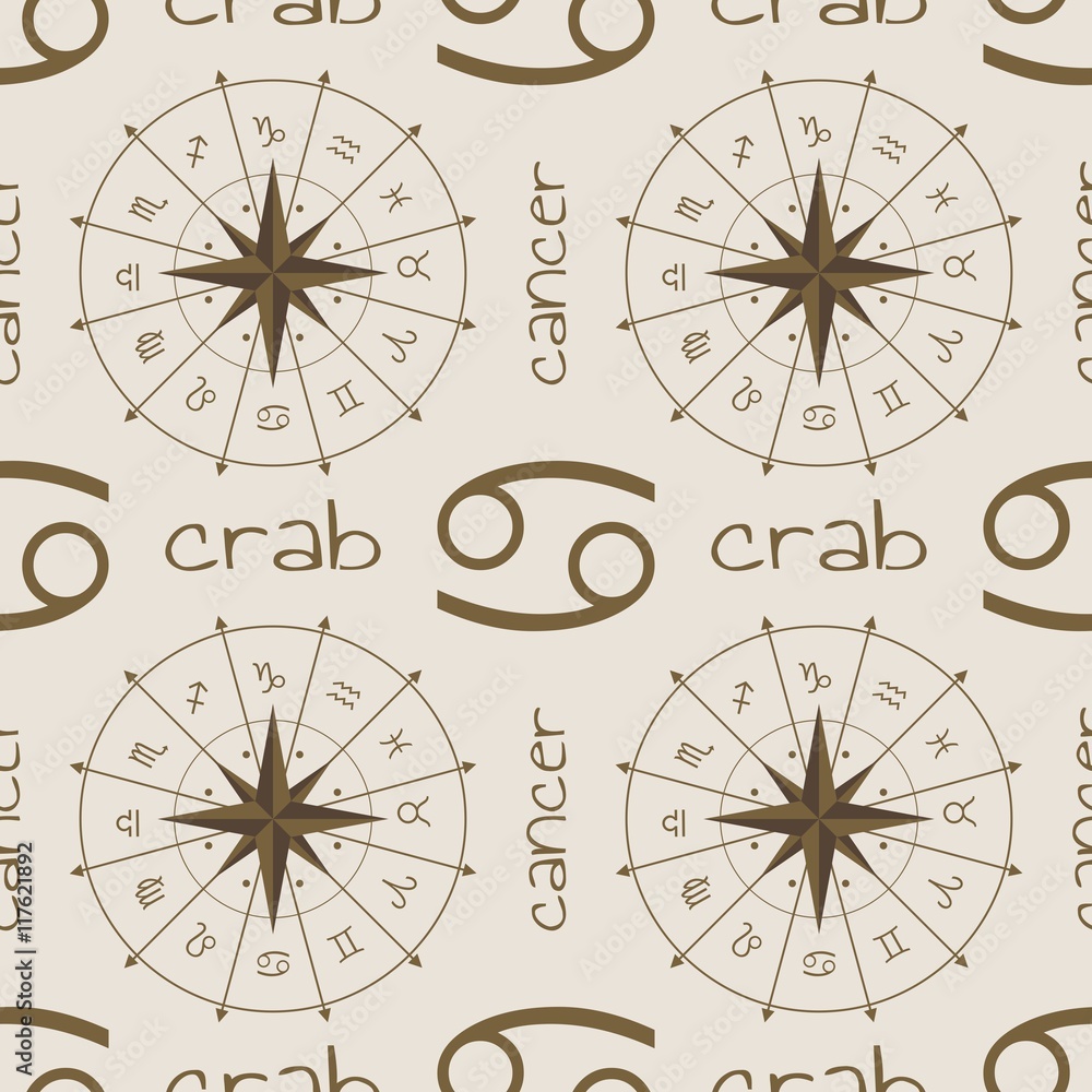 Astrology sign Crab. Seamless background. Vector illustration