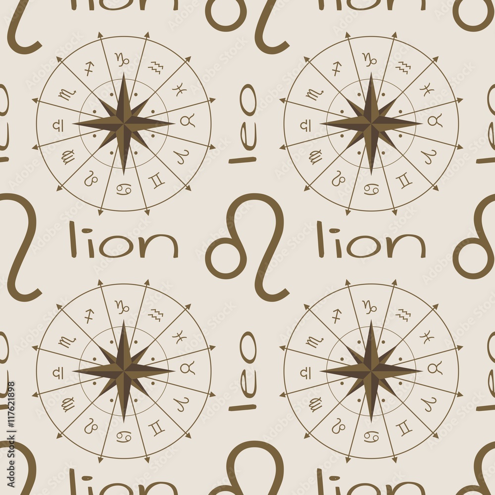 Astrology sign Lion. Seamless background. Vector illustration