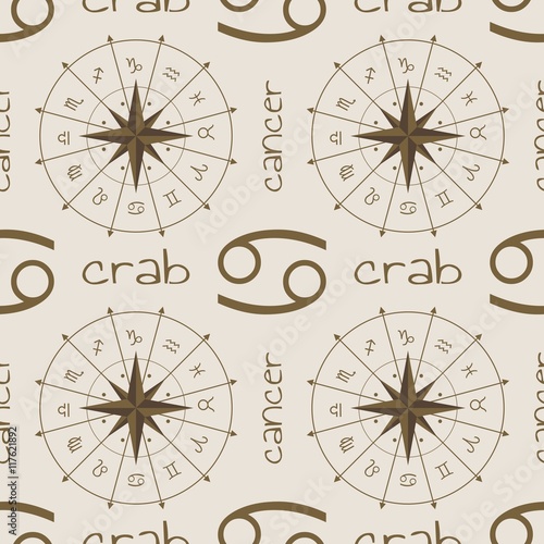 Astrology sign Crab. Seamless background. Vector illustration
