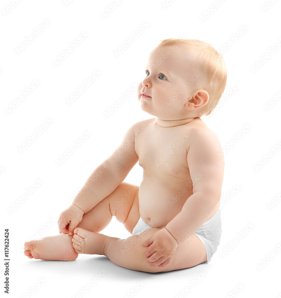 Baby sitting on white background Baby sitting on white background