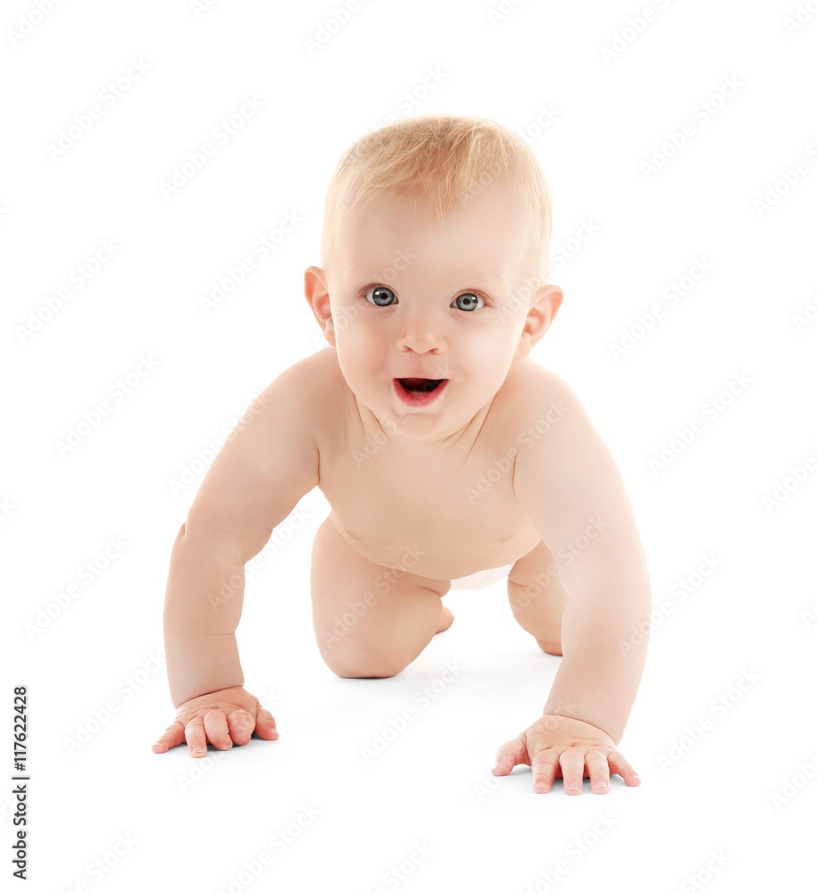 Baby crawling on white background Baby crawling on white background