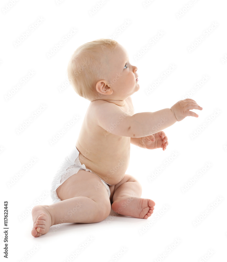 Baby sitting on white background Baby sitting on white background