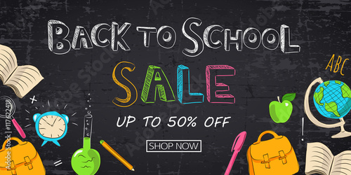 Back to school sale banner. Vector eps 10 format.